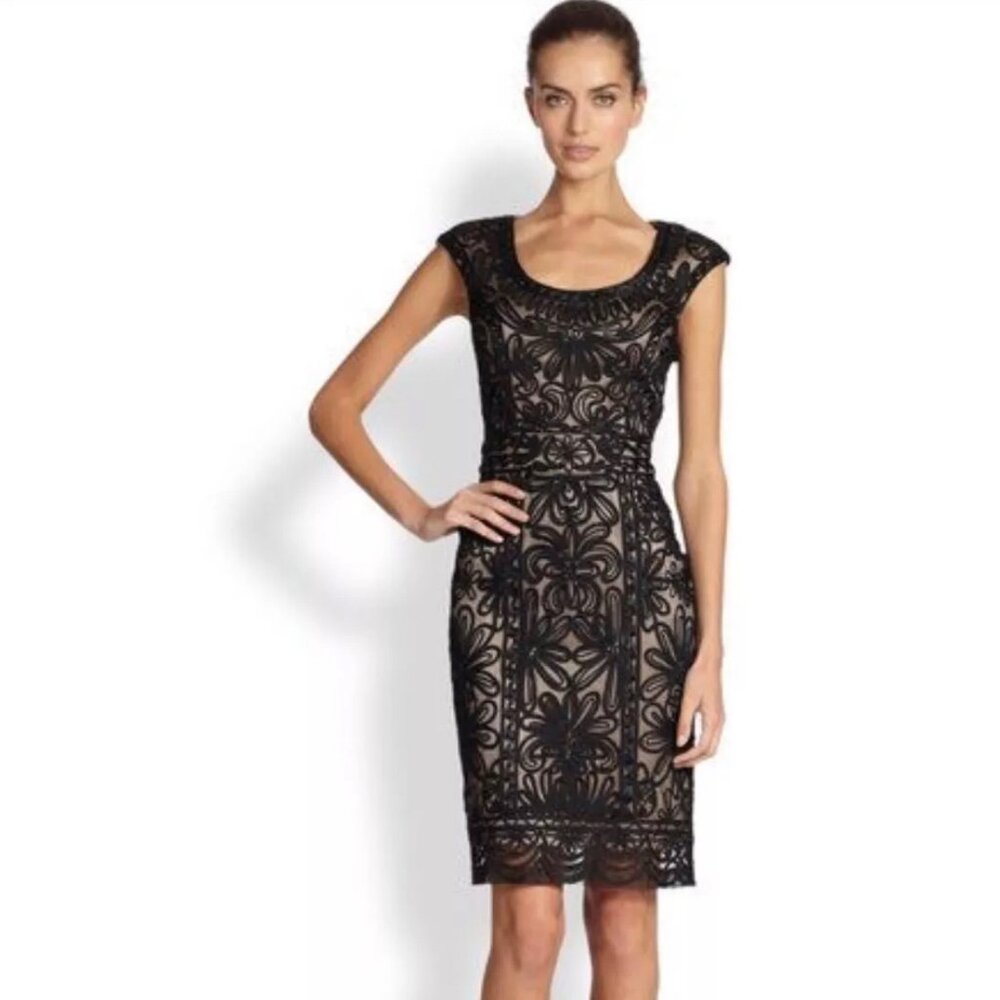 Sue Wong Black and Cream Lace Dress